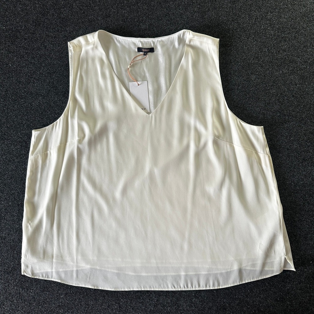 Quince Washable Silk V-Neck Camisole Ivory White Sleeveless Top 3X CMA01 FA24 - Picture 1 of 6